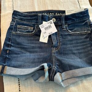 American Eagle Outfitters Dark Blue Jean Shorts NWT High-Rise Shortie next level